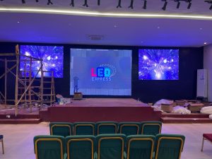 Indoor LED screen setup at an event in Nigeria showing high-resolution display provided by a reputable LED screen company in Nigeria - LED Express.