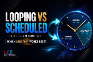 Looping vs scheduled screen content strategy for digital signage and audience engagement 