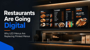 LED screens for restaurants replacing printed menus with bright digital menu boards.
